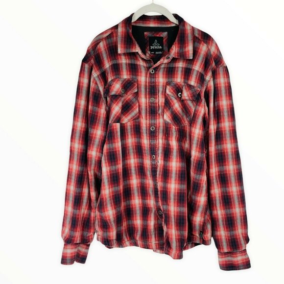 prAna Other - Prana Plaid Men Button Down Shirt Medium Red Long Sleeve Front Pockets